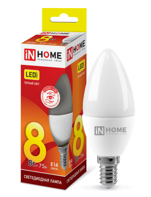 Лампа светодиодная LED-СВЕЧА-VC 8Вт 230В Е14 3000К 760Лм IN HOME